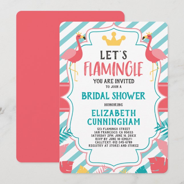 Flamingo Tropical Let's Flamingle Bridal Shower Invitation (Front/Back)