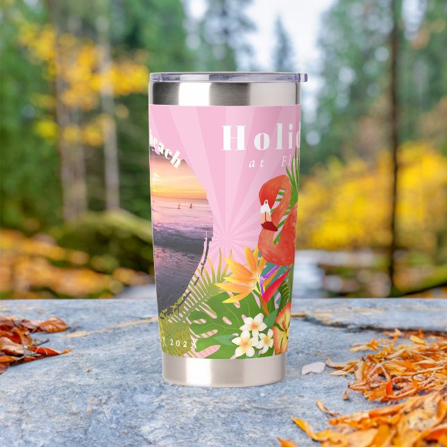 Flamingo Tropical Memories Photo Pink  Insulated Tumbler (Outdoor)