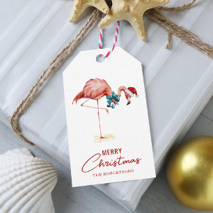Flamingo Tropical Merry Christmas Gift Tags