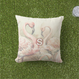 Flamingo Tropical Monogram Bridal Shower Wedding Outdoor Pillow