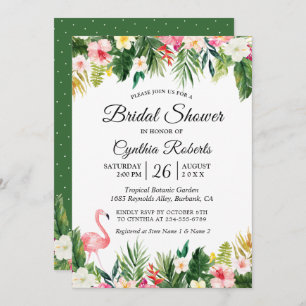 Flamingo Tropical Palm Leaves Floral Bridal Shower Invitation
