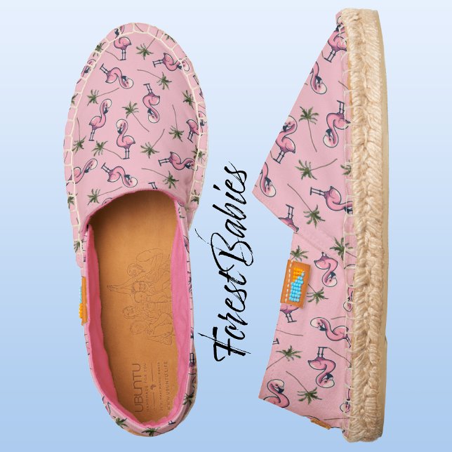 Flamingo 🌴 Tropical Palm Tree, Unique Pink Tropic Espadrilles (Flamingo🌴 Tropical Pink ForestBabies, Afridrilles- Africa's Espadrille, Handmade Shoes - Side)