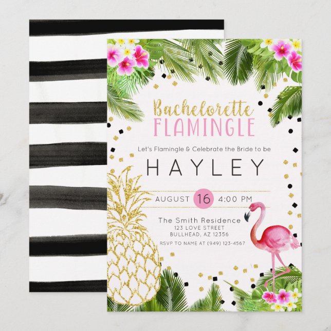 Flamingo Tropical Pineapple Bachelorette Invite (Front/Back)