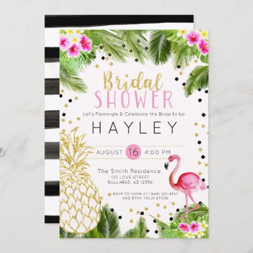 Flamingo Tropical Pineapple Bridal Shower Invite