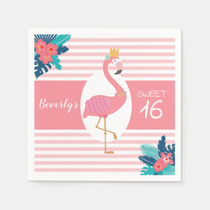 Flamingo tropical pink and blue floral 16th napkins