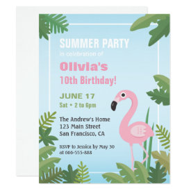 Flamingo Tropical Summer Birthday Party Invitation