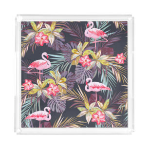 Flamingo Tropical: Summer Seamless Pattern Acrylic Tray