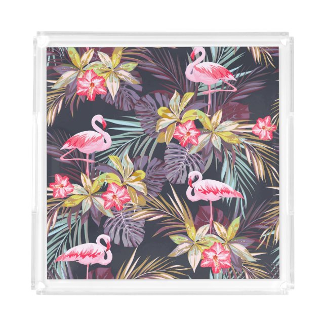 Flamingo Tropical: Summer Seamless Pattern Acrylic Tray (Front)