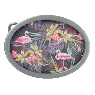 Flamingo Tropical: Summer Seamless Pattern Belt Buckle