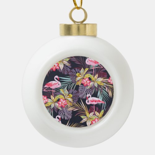 Flamingo Tropical Summer Seamless Pattern Ceramic Ball Christmas Ornament