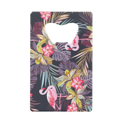Flamingo Tropical Summer Seamless Pattern Credit Card Bottle Opener