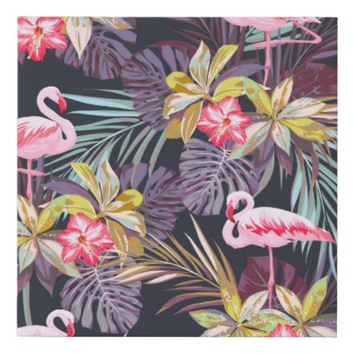 Flamingo Tropical Summer Seamless Pattern Faux Canvas Print
