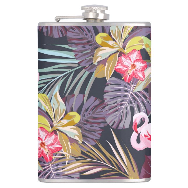 Flamingo Tropical: Summer Seamless Pattern Flask (Front)