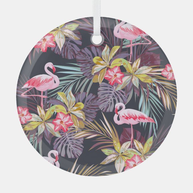 Flamingo Tropical: Summer Seamless Pattern Glass Ornament (Front)