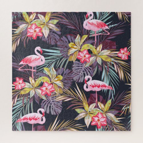 Flamingo Tropical Summer Seamless Pattern Jigsaw Puzzle