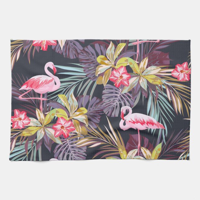 Flamingo Tropical: Summer Seamless Pattern Kitchen Towel (Horizontal)