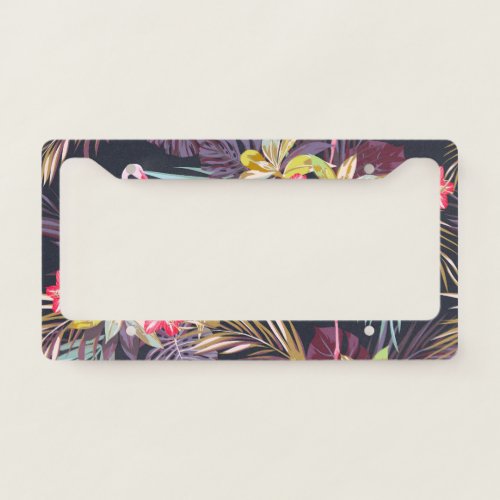 Flamingo Tropical Summer Seamless Pattern License Plate Frame
