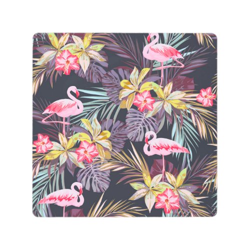Flamingo Tropical Summer Seamless Pattern Metal Print