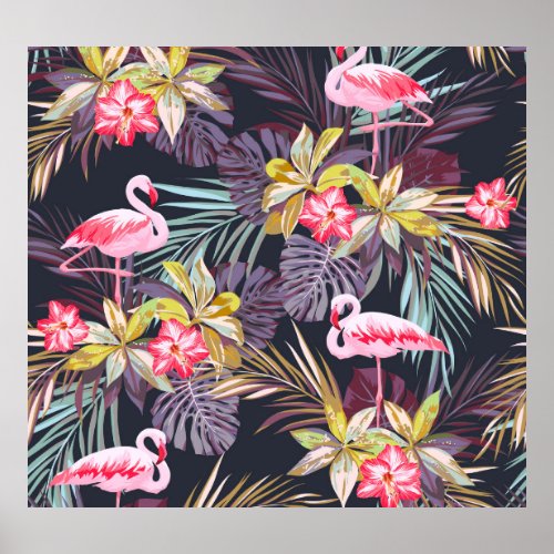 Flamingo Tropical Summer Seamless Pattern Poster
