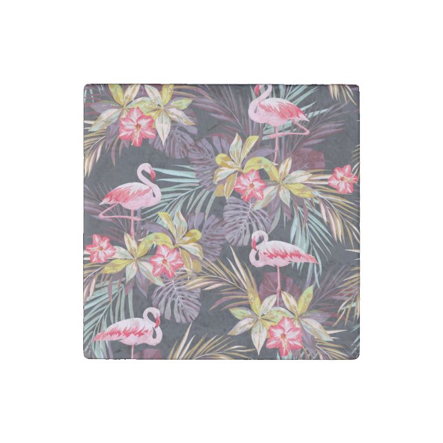 Flamingo Tropical: Summer Seamless Pattern Stone Magnet (Front)