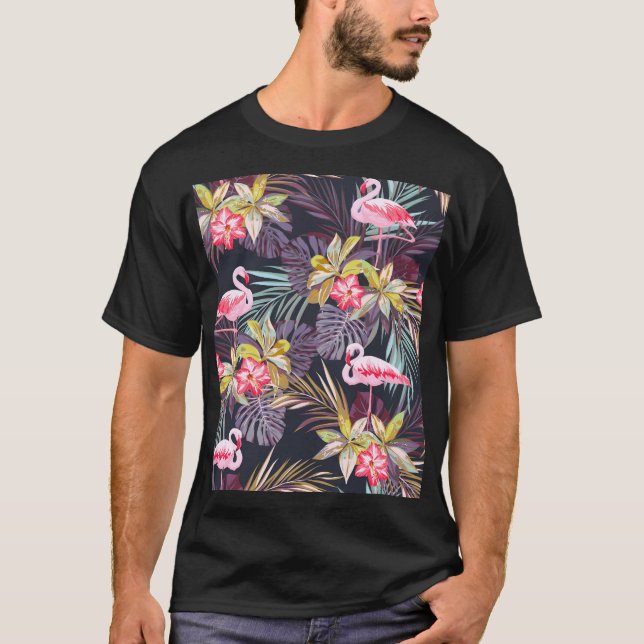 Flamingo Tropical: Summer Seamless Pattern T-Shirt (Front)
