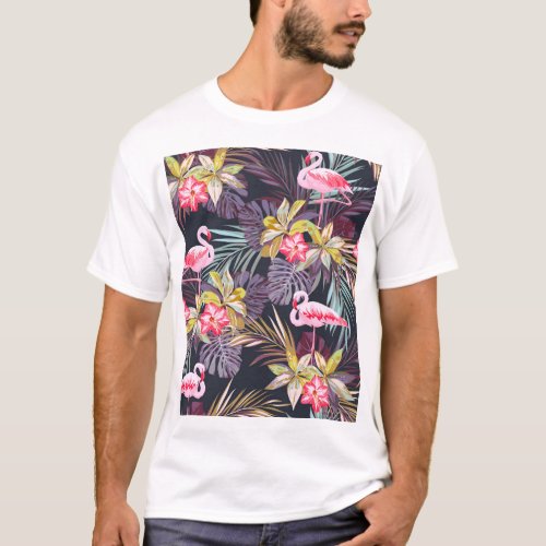 Flamingo Tropical Summer Seamless Pattern T_Shirt