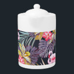 Flamingo Tropical: Summer Seamless Pattern Teapot<br><div class="desc">Tropical summer seamless pattern with flamingo birds and exotic plants Flamingos and plants create a tropical summer symphony. Flamingos and plants, summer's best. Trendy patterns for a vibrant life. Nature's magic on display. pattern, tropical, flamingo, background, vintage, exotic, popular, leaf, palm, seamless, jungle, pink, summer, decor, illustration, texture, baby, fashion,...</div>