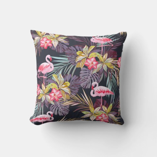 Flamingo Tropical Summer Seamless Pattern Throw Pillow