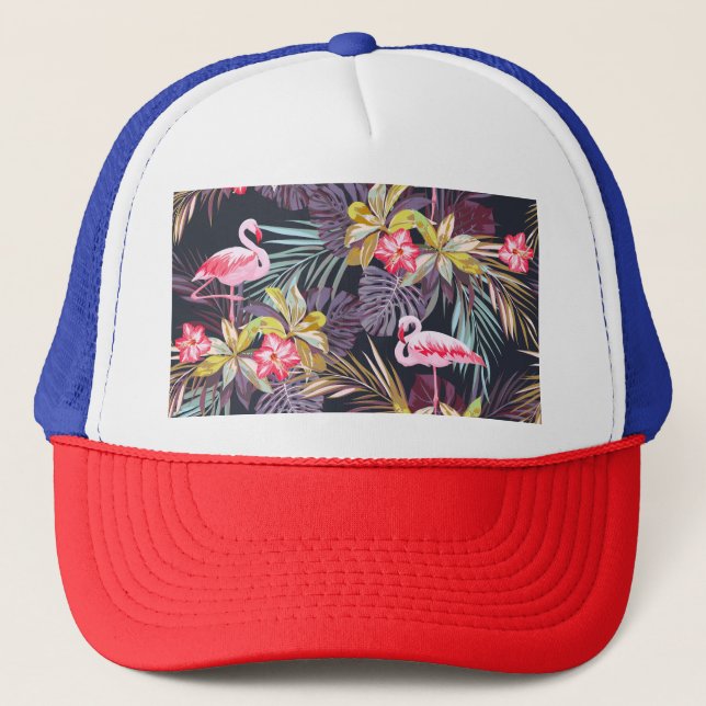 Flamingo Tropical: Summer Seamless Pattern Trucker Hat (Front)