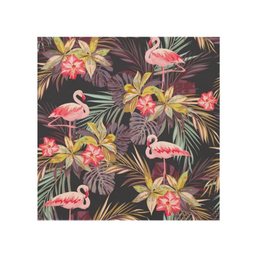 Flamingo Tropical Summer Seamless Pattern Wood Wall Art