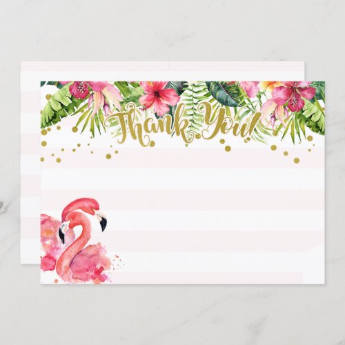 Flamingo Tropical Thank You Card Pink  Gold