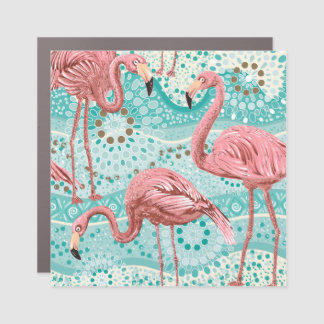 Flamingo Tropical: Vintage Floral Wallpaper Car Magnet