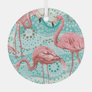 Flamingo Tropical: Vintage Floral Wallpaper Glass Ornament