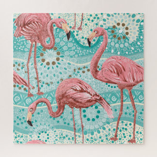 Flamingo Tropical: Vintage Floral Wallpaper Jigsaw Puzzle