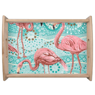 Flamingo Tropical: Vintage Floral Wallpaper Serving Tray
