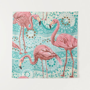 Flamingo Tropical: Vintage Floral Wallpaper Tapestry