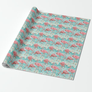 Flamingo Tropical: Vintage Floral Wallpaper Wrapping Paper