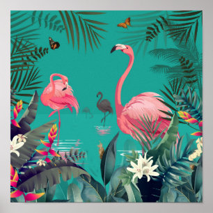 flamingo tropical wall art poster