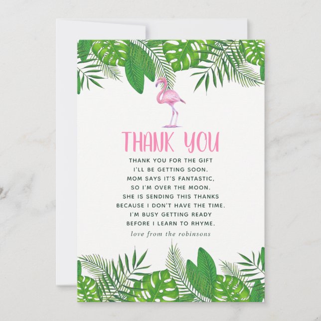 Flamingo Tropical Watercolor Baby Shower Thank You (Front)