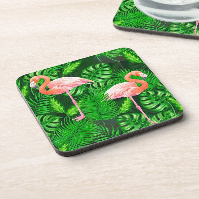 Flamingo tropical watercolor beverage coaster (Left Side)