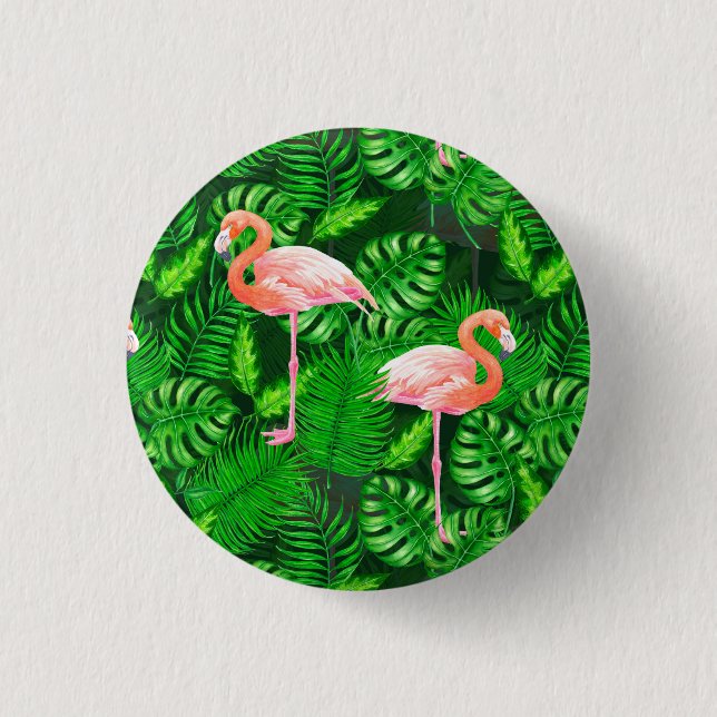 Flamingo tropical watercolor button (Front)