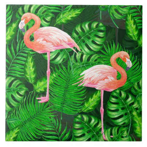 Flamingo tropical watercolor ceramic tile