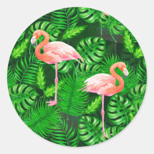 Flamingo tropical watercolor classic round sticker