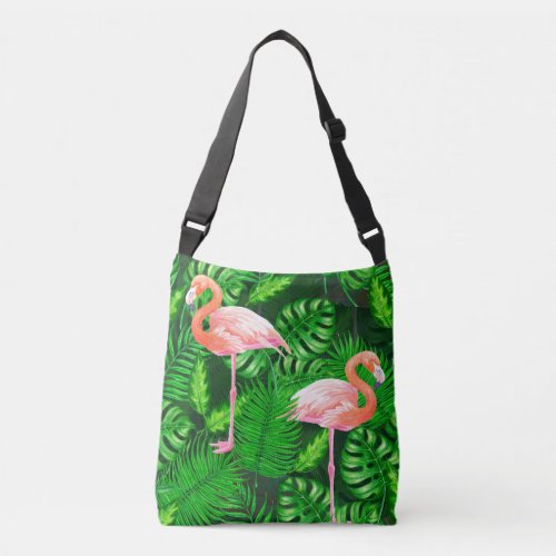 Flamingo tropical watercolor crossbody bag