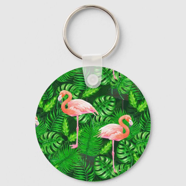 Flamingo tropical watercolor keychain (Front)