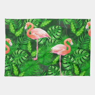 Flamingo tropical watercolor kitchen towel