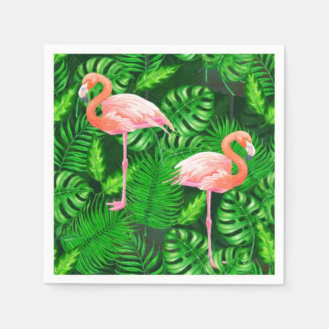 Flamingo tropical watercolor napkins (Front)