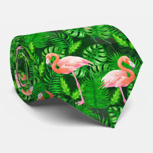 Flamingo tropical watercolor neck tie