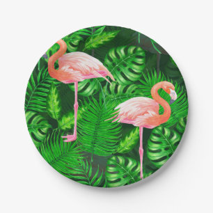 Flamingo tropical watercolor paper plates