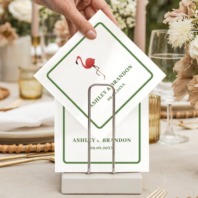 Flamingo Tropics Beach Coastal Retro Wedding Napkins (Creator Uploaded)
